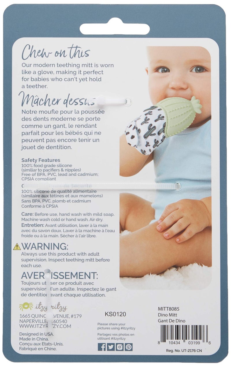 Itzy Ritzy Silicone Teething Mitt - Soothing Infant Teething Mitten with Adjustable Strap, Crinkle Sound & Textured Silicone to Soothe Sore & Swollen Gums - for Ages 3 Months & Up (Green Dinosaur) - Image 5