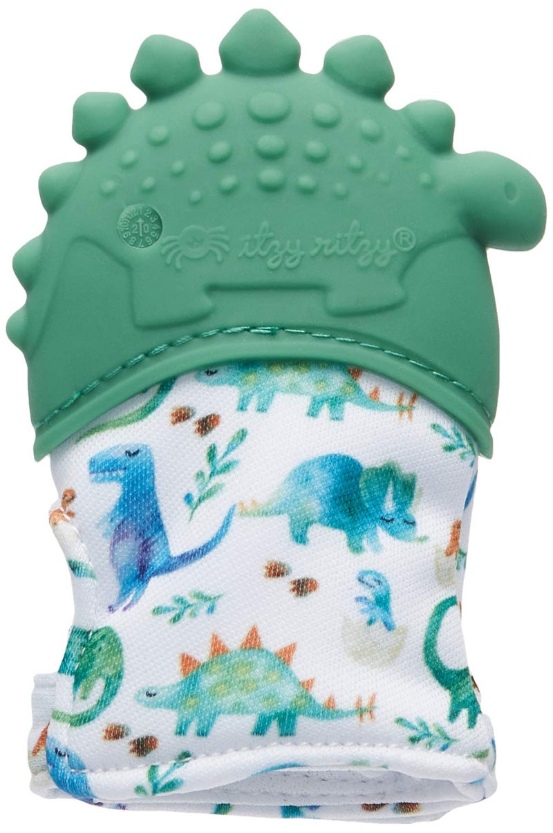 Itzy Ritzy Silicone Teething Mitt - Soothing Infant Teething Mitten with Adjustable Strap, Crinkle Sound & Textured Silicone to Soothe Sore & Swollen Gums - for Ages 3 Months & Up (Green Dinosaur) - Image 2