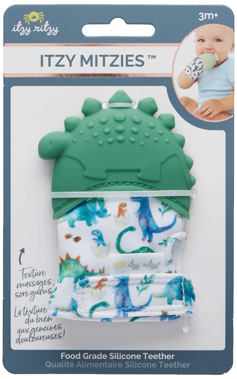 Itzy Ritzy Silicone Teething Mitt - Soothing Infant Teething Mitten with Adjustable Strap, Crinkle Sound & Textured Silicone to Soothe Sore & Swollen Gums - for Ages 3 Months & Up (Green Dinosaur) - Image 3