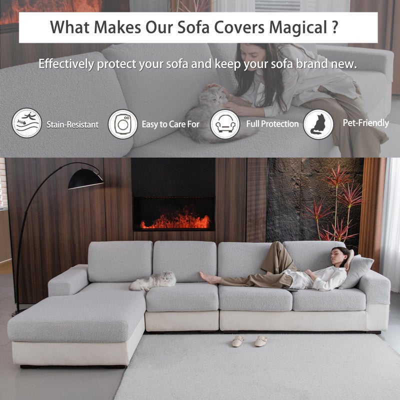 OHSIO Couch Cushion Covers for Sectional Sofa, Stretch Soft Sofa Slipcovers Washable Wear-Resistant Universal Furniture Protector for Living Room(1 Piece Armrest Cover, Light Gray) - Image 5
