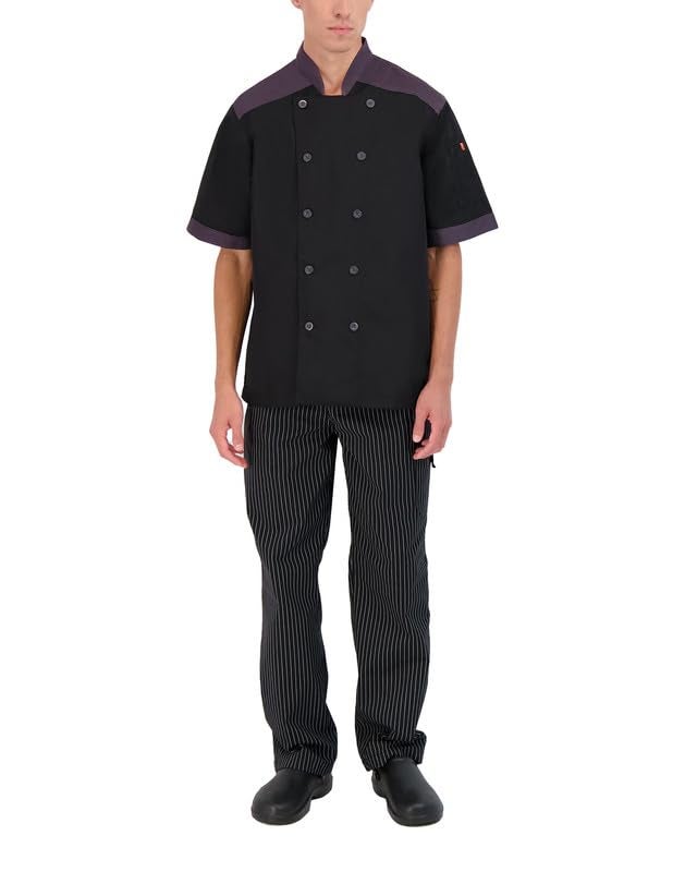 Happy Chef CookCool Top Trim Chef Coat Short Sleeve (Large, Black) - Image 4