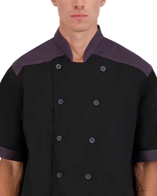 Happy Chef CookCool Top Trim Chef Coat Short Sleeve (Large, Black) - Image 3