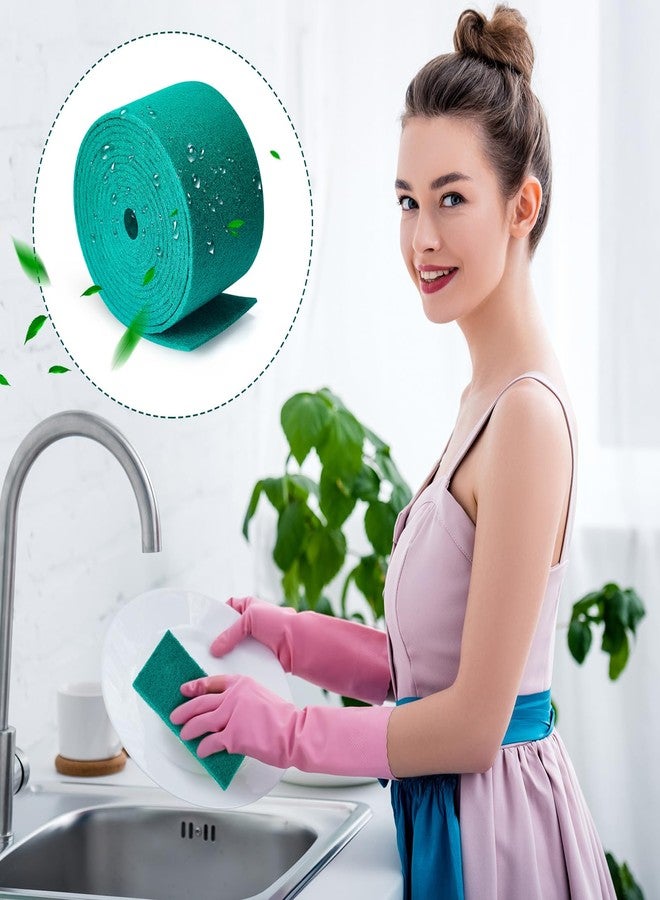 Tioncy 2 Pcs 40 ft Green Scrubbing Pads Roll Heavy Duty Scouring Pads Non Scratch Household Scrub Pads Anti Grease Scrubbing Pads for Dish Metal Grills, 20 ft x 6 in x 0.3 in - Image 5