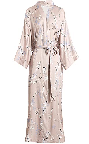 Aensso long soft silk y kimono women robesfloral dressing gown bridal party robeChampagne