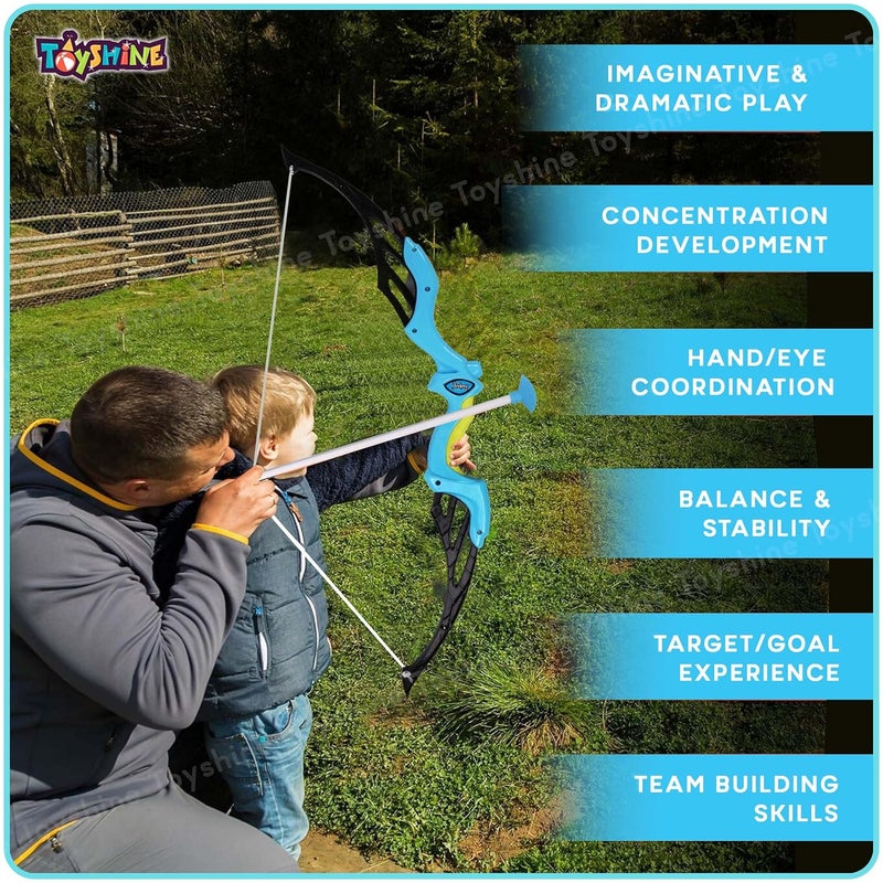 Toyshine Bow & Arrow Archery Set Outdoor Hunting Adventure Game with Safe 3 Suction Dart Arrows, Target & Quiver Sports Toy Kids 7-12 Years - Blue - Image 4
