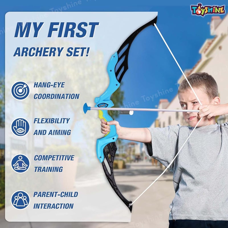 Toyshine Bow & Arrow Archery Set Outdoor Hunting Adventure Game with Safe 3 Suction Dart Arrows, Target & Quiver Sports Toy Kids 7-12 Years - Blue - Image 3