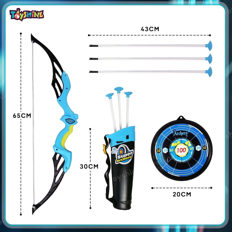Toyshine Bow & Arrow Archery Set Outdoor Hunting Adventure Game with Safe 3 Suction Dart Arrows, Target & Quiver Sports Toy Kids 7-12 Years - Blue - Image 5