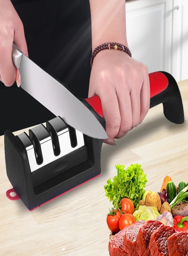 AROAQ 3-Stage Handheld Kitchen Knife Sharpener – Multi-Functional, Ergonomic Design with Ceramic, Diamond, and Tungsten Slots ( 3 in 1 ) - Image 3