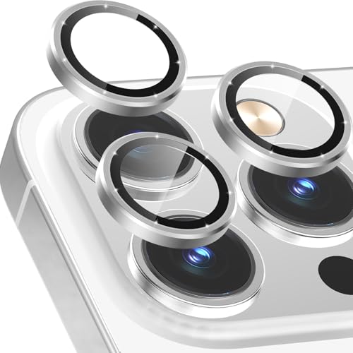 CloudValley Camera Lens Protector for iPhone 13 Pro iPhone 13 Pro Max 9H Tempered Glass Film Aluminum Alloy Lens Protective Cover Silver - Image 1