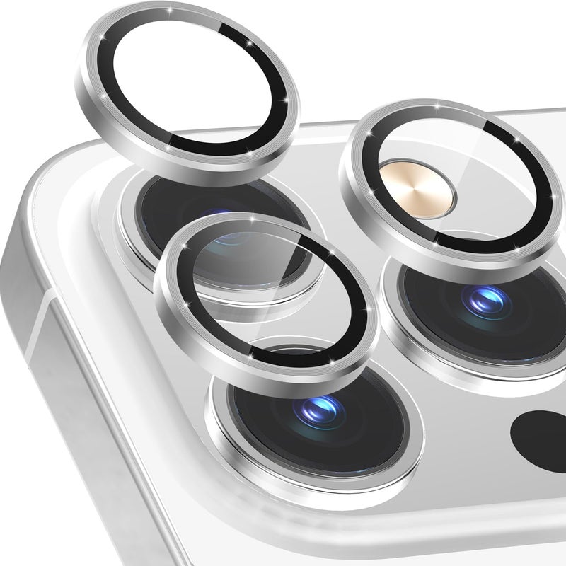 CloudValley Camera Lens Protector for iPhone 13 Pro iPhone 13 Pro Max 9H Tempered Glass Film Aluminum Alloy Lens Protective Cover Silver - Image 2