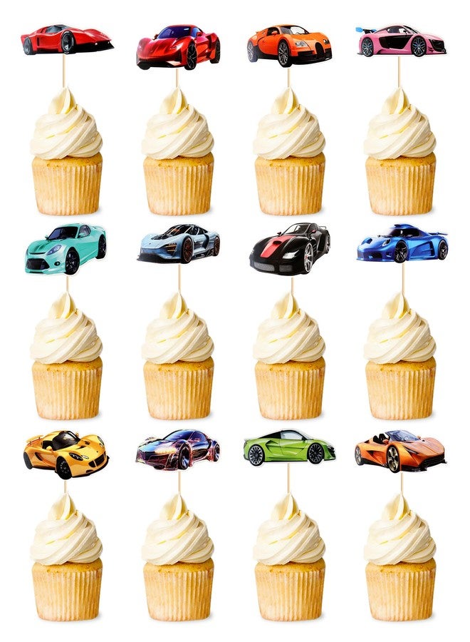 SAMOKA Racing Car Cupcake Toppers,24 PCS Racing Car Rider Theme Cupcake Decoration,Fighting Race Car Cupcake Picks Racing Car Cupcake Toppers for Baby Shower - Image 1