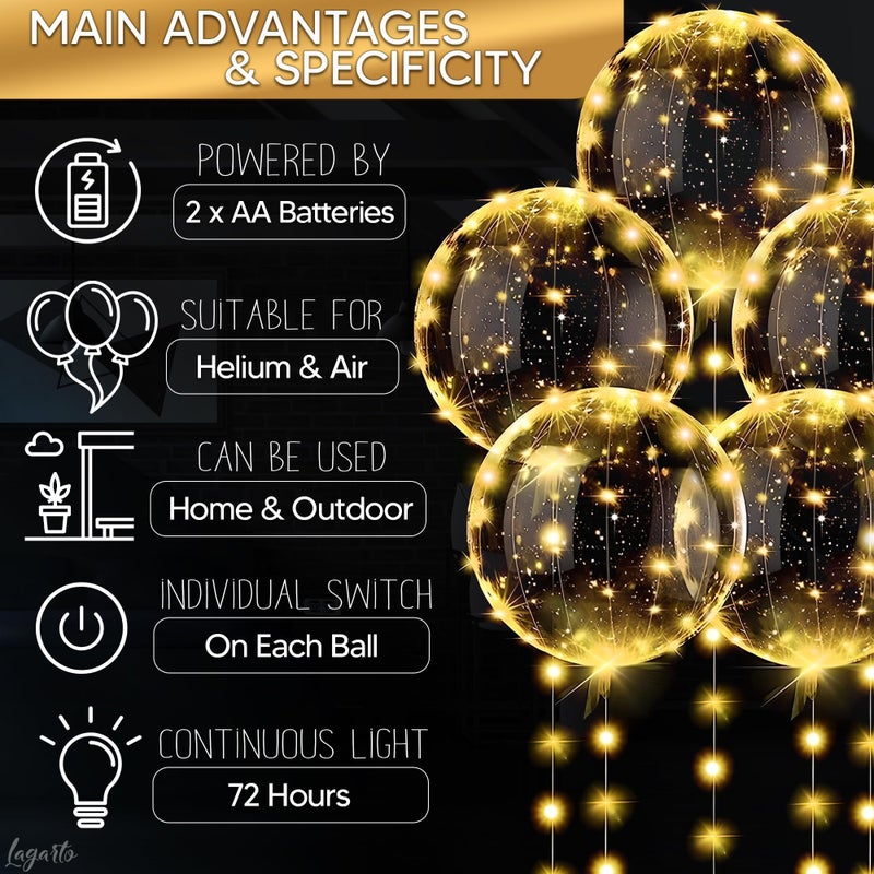 LAGARTO 10 Pcs LED Balloons Light Up Balloons for Parties â€“ Clear 18" Balloon with Gold String Lights & Individual Switch â€“ Light Up Easter Decorations for Indoor & Outdoor Events, Batteries Not Included - Image 5