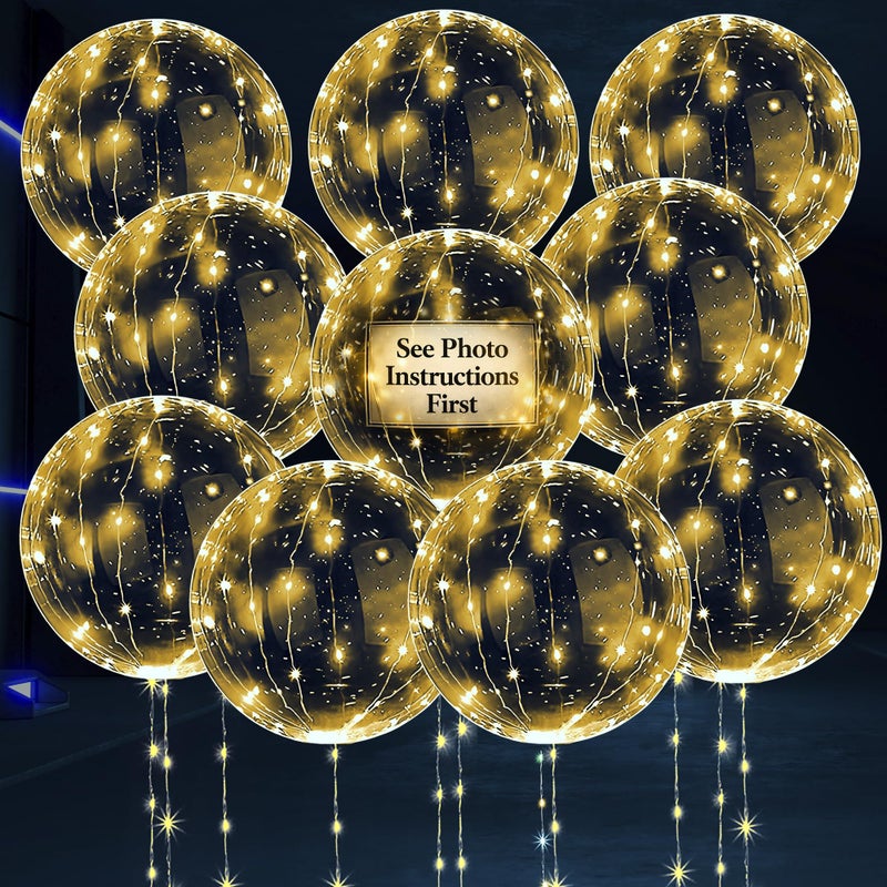 LAGARTO 10 Pcs LED Balloons Light Up Balloons for Parties â€“ Clear 18" Balloon with Gold String Lights & Individual Switch â€“ Light Up Easter Decorations for Indoor & Outdoor Events, Batteries Not Included - Image 1