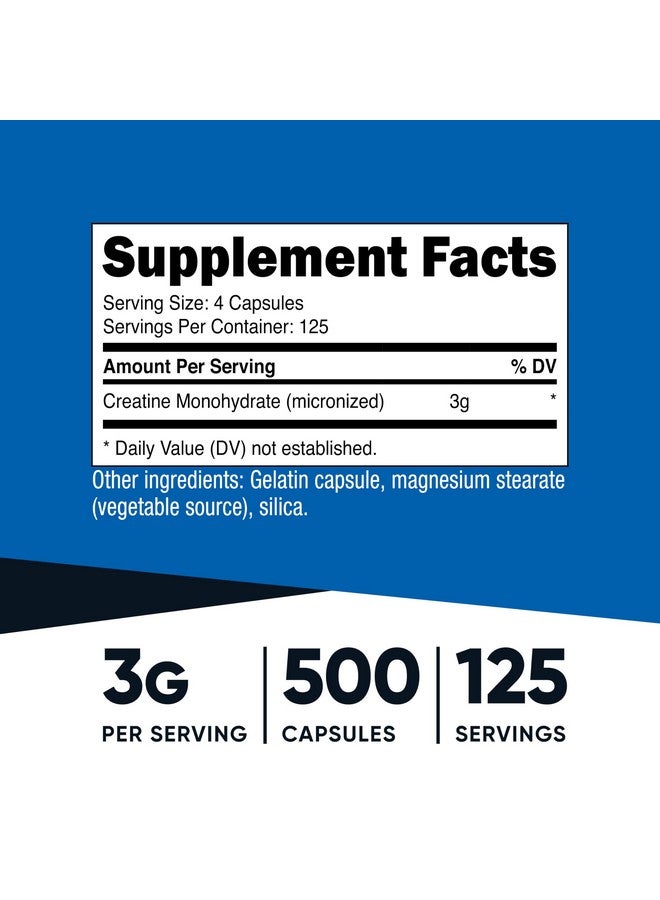 Nutricost نوتريكوست كرياتين مونوهيدرات ميكرونيزيد 3,000 ملغ 500 كبسولة، 125 حصة، 750 ملغ من كرياتين مونوهيدرات لكل كبسولة - Image 2