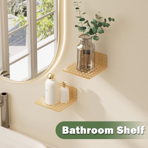 QsQueen Boho Acrylic Wall Shelves 2 Pack, Small Floating Shelf with Rattan Pattern, Clear Display Ledges for Funko Pop Figures, Plants, Perfume & Home Decor, Wall Mount for Bedroom, Living Room - Image 2