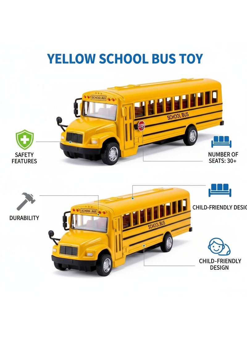 طقم باص المدرسة للأطفال – ٢ قطعة باص مدرسة أصفر بحجم صغير | ألعاب سيارات تعليمية للتخيل والتمثيل | باص مدرسة متين للأطفال للبنين والبنات | هدية مثالية لأعياد الميلاد والحضانة والمرحلة التمهيدية - Image 2