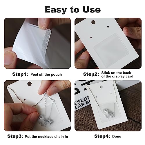 Temlum 100 Pcs Jewelry Display Cards with 100 Pcs Adhesive Pouches and Clear Bags, Necklace Earring Card Holders for Selling Jewelry Packaging Supplies (White) - Image 3