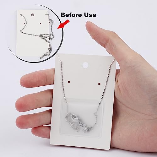 Temlum 100 Pcs Jewelry Display Cards with 100 Pcs Adhesive Pouches and Clear Bags, Necklace Earring Card Holders for Selling Jewelry Packaging Supplies (White) - Image 4