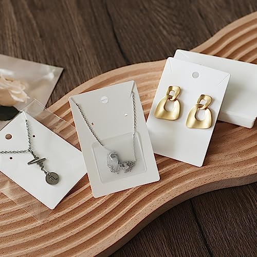 Temlum 100 Pcs Jewelry Display Cards with 100 Pcs Adhesive Pouches and Clear Bags, Necklace Earring Card Holders for Selling Jewelry Packaging Supplies (White) - Image 5