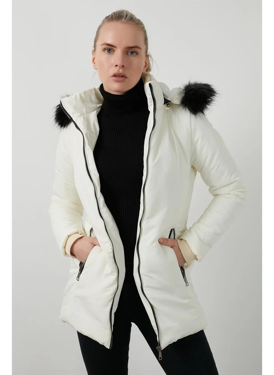 Lela Collar Faux Fur Detachable Hooded Coat Women's Coat 497DEFNE21
