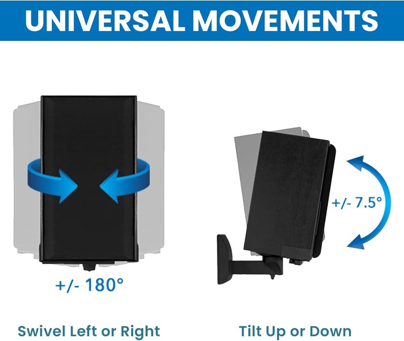 Mount-It! Bookshelf Speaker Wall Mount, Pair of Universal Side Clamping Speaker Shelf Wall Mounting Brackets for Large or Small Speakers, 2 Full Motion Mounts, 55 Lbs Capacity, Black (MI-SB37) - Image 4