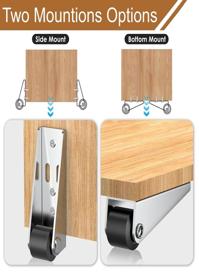 Defflo Low Profile Side Mount Caster Wheels Set of 4, Heavy Duty L Shaped Door Support Roller for Wooden Door, Cabinet & Furniture, Mini Rigid Caster Wheels Silent Bearing Vertical Horizontal Installation - Image 5