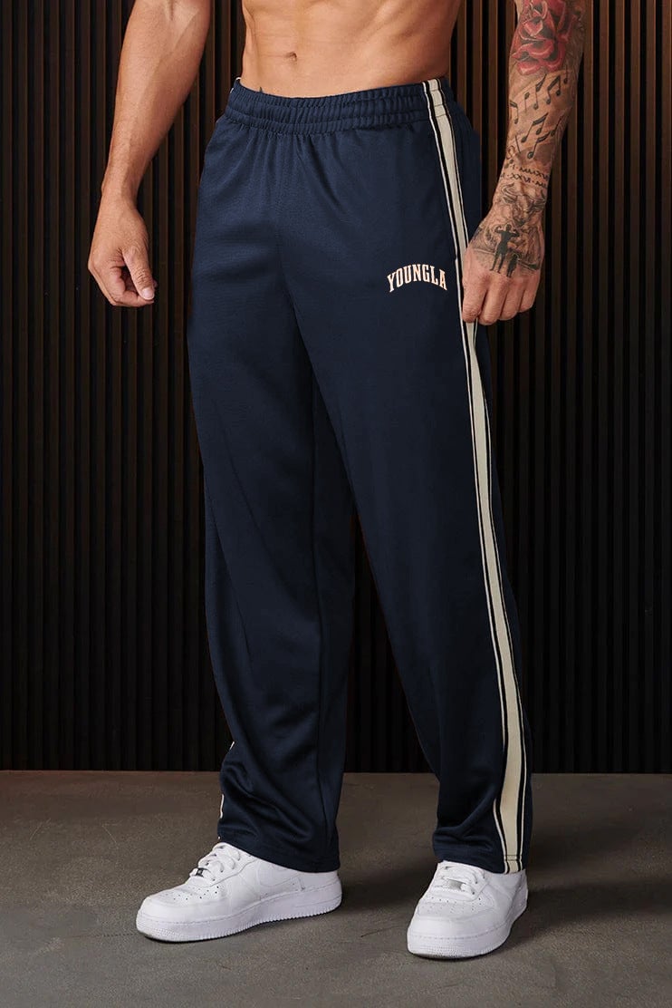 YoungLA Mens Joggers Tape Side Printed Casual Pants Green