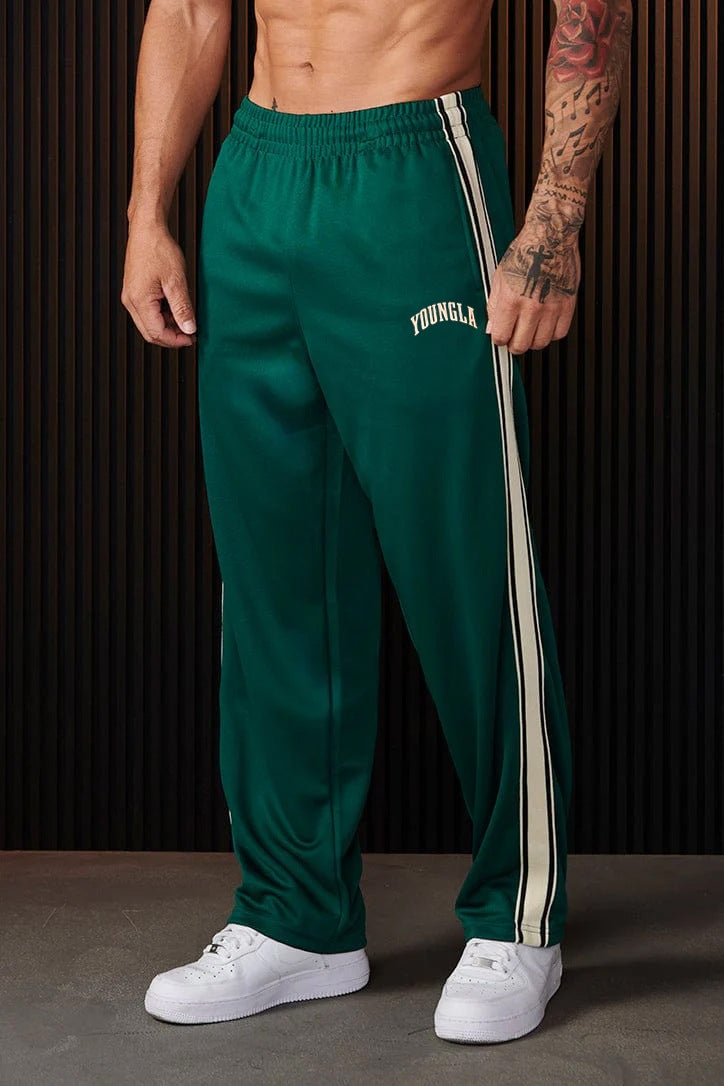 YoungLA Mens Joggers Tape Side Printed Casual Pants Green