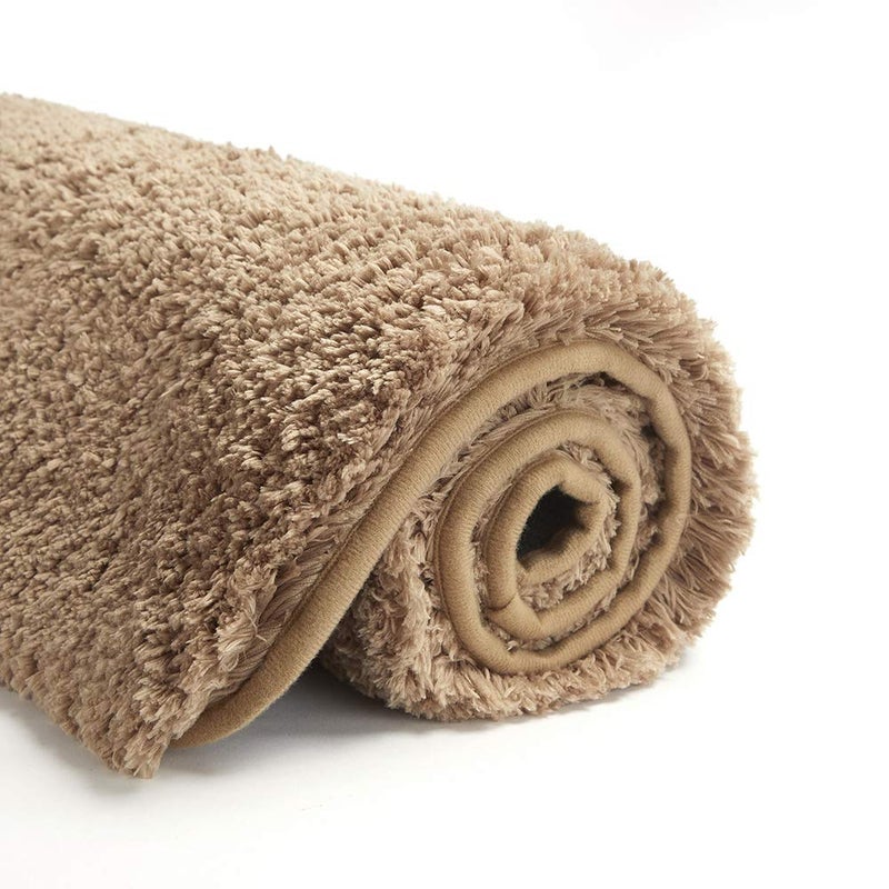 Suchtale Large Extra Soft and Absorbent Shaggy Bath Mat 24 x 40 Sand Machine Washable Microfiber Non Slip Luxury Floor Mat