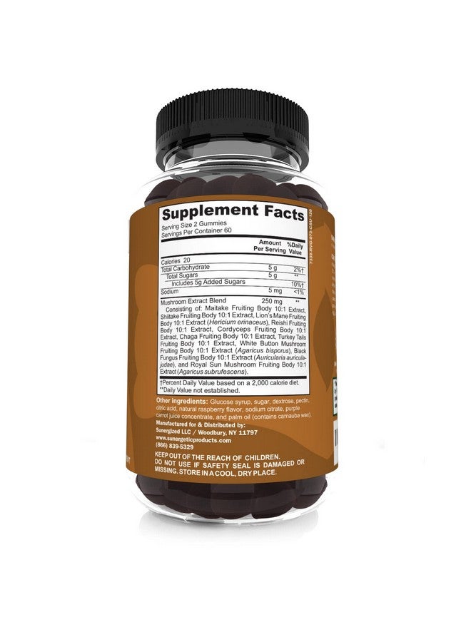 Sunergetic Premium Mushroom Gummies Supplement Mushroom Complex For Immune Health Brain Mood & Stress Support Mushroom Blend With Lions Mane Chaga Extract Reishi Turkey Tail Cordyceps (120 Gummies) - Image 3