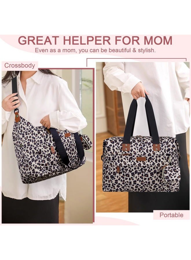 Pritent Diaper Bag Tote - Diaper Baby Bags with Pacifier Case, Shoulder Straps, Stroller Clips, Waterproof Large Mommy Maternity Travel Baby Bag for Mom and Dad, Leopard, Medium - Image 2