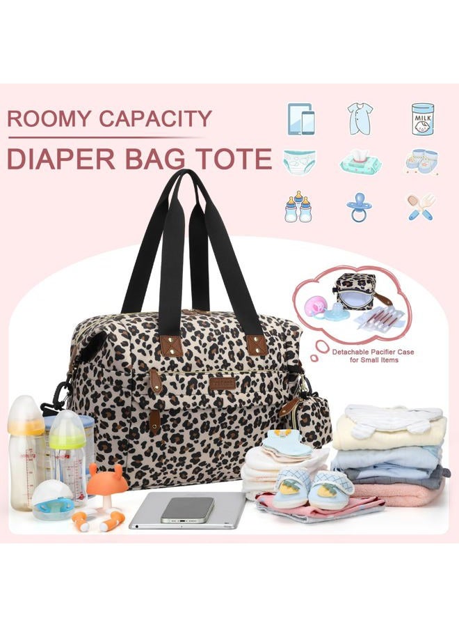 Pritent Diaper Bag Tote - Diaper Baby Bags with Pacifier Case, Shoulder Straps, Stroller Clips, Waterproof Large Mommy Maternity Travel Baby Bag for Mom and Dad, Leopard, Medium - Image 4