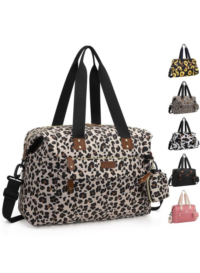 Pritent Diaper Bag Tote - Diaper Baby Bags with Pacifier Case, Shoulder Straps, Stroller Clips, Waterproof Large Mommy Maternity Travel Baby Bag for Mom and Dad, Leopard, Medium - Image 1