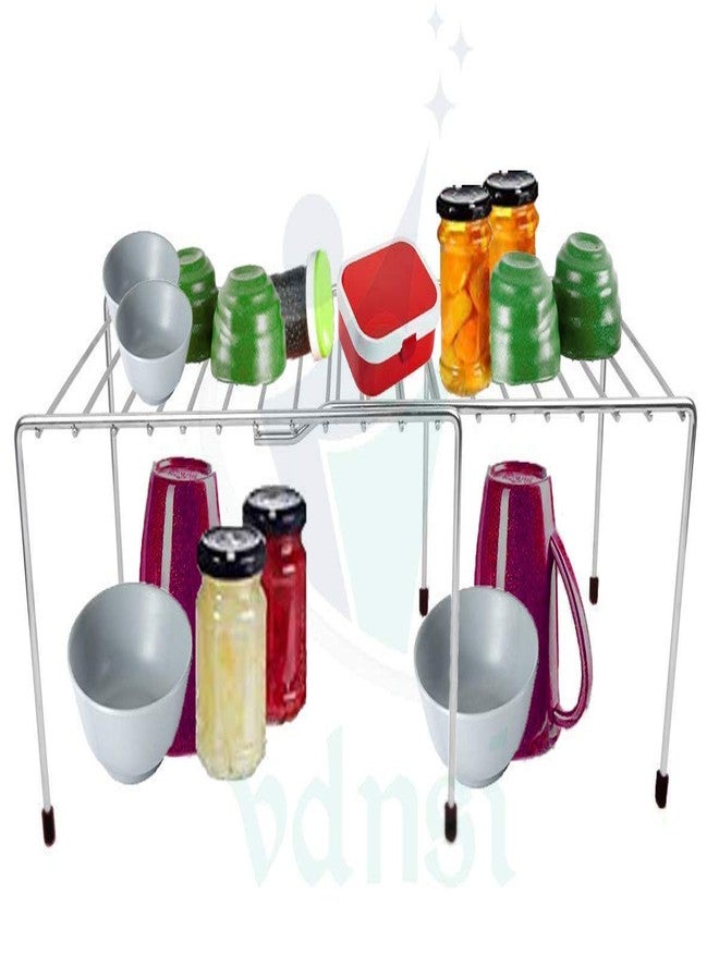 MYPS Stainless Steel Multipurpose Expandable Utensils cookware Plate Dish Kitchen and Food Rack Storage Holder Stand Shelves Shelf Organiser for Home Cabinet, Chrome Finish. - Image 5