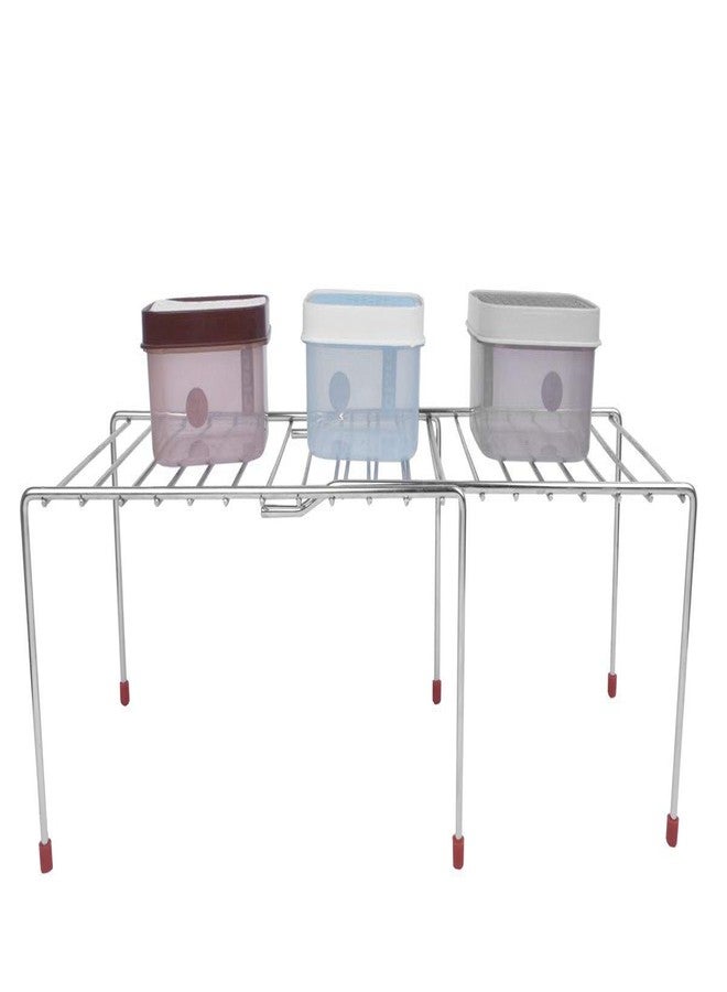 MYPS Stainless Steel Multipurpose Expandable Utensils cookware Plate Dish Kitchen and Food Rack Storage Holder Stand Shelves Shelf Organiser for Home Cabinet, Chrome Finish. - Image 1