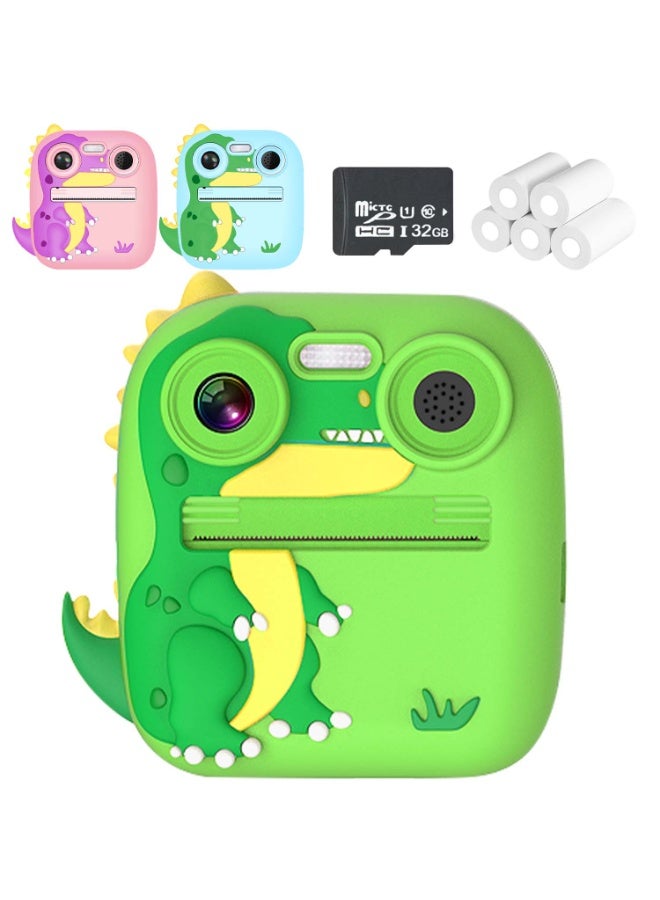 Kids Instant Print Camera, 1080P HD Kids Camera Instant Print with 5 Rolls Print Paper & 32GB Card, Ideal Kid Toys Gifts for Boys & Girls Age 3-14 Easy for Kids to Carry - Image 1