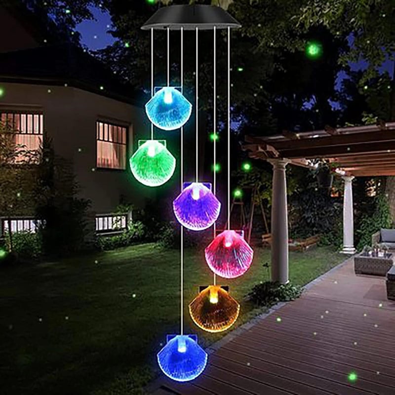 Natchcart Decorative Hanging Solar Wind Chimes, Led Color Changing Outdoor Indoor Waterproof Wind Mobile Lights For Balcony, Garden Decor, Great Gift Ideas (Shell), Multi Color - Image 1