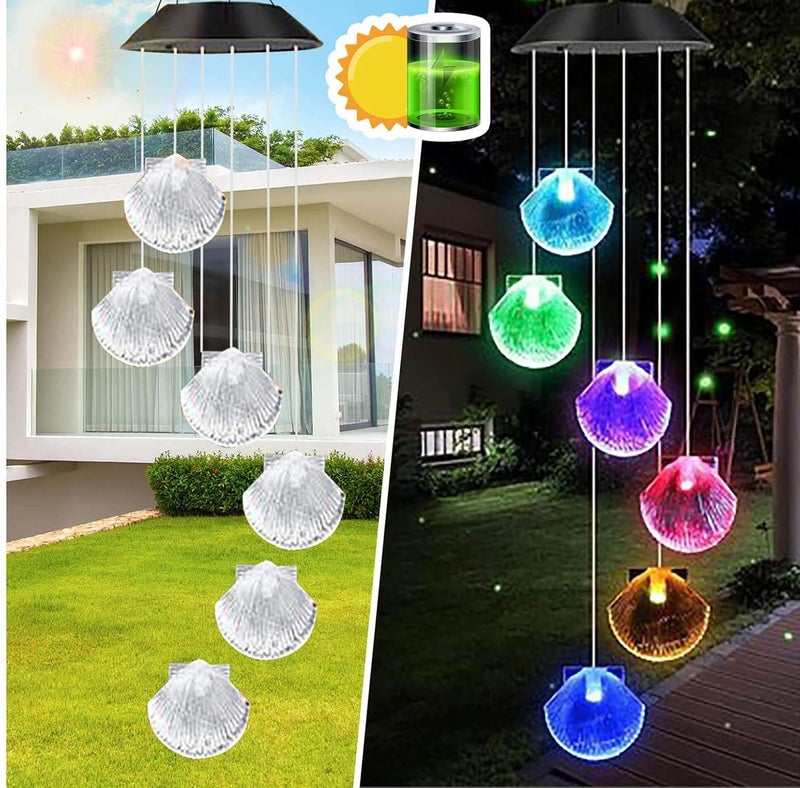 Natchcart Decorative Hanging Solar Wind Chimes, Led Color Changing Outdoor Indoor Waterproof Wind Mobile Lights For Balcony, Garden Decor, Great Gift Ideas (Shell), Multi Color - Image 3