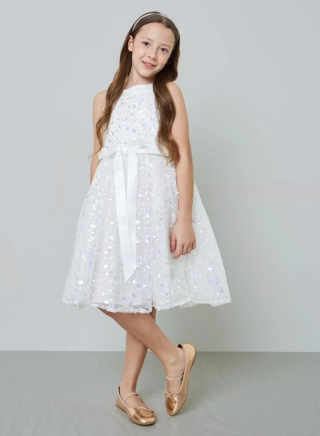 Take Two Girls Embellished Dress with Bow Tie