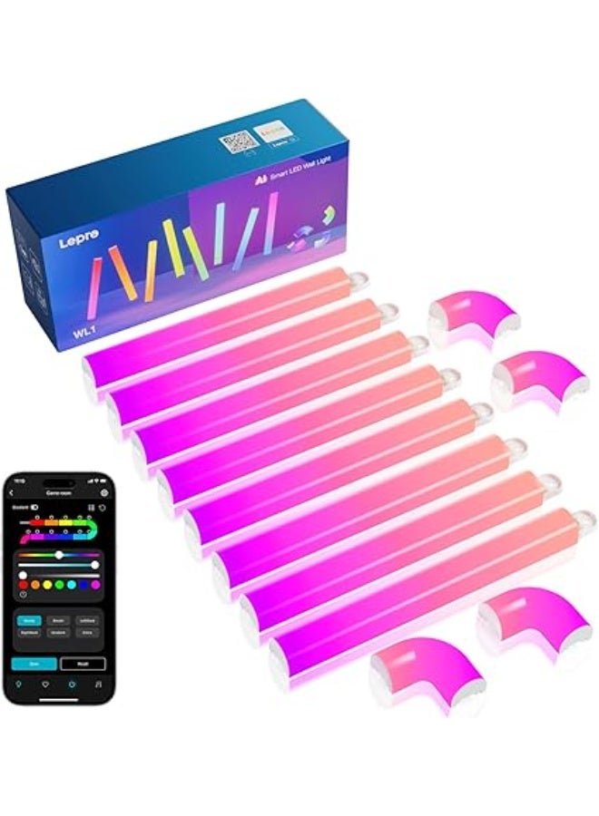 Lepro WL1 AI Smart Wall Light, Music Sync LED Light Bar, Voice Control, Segmented DIY, Personalized AI Lighting Designer, for Home Decor, Gaming Setup, Works with Alexa,8 Pcs with 4 Corners - Image 1