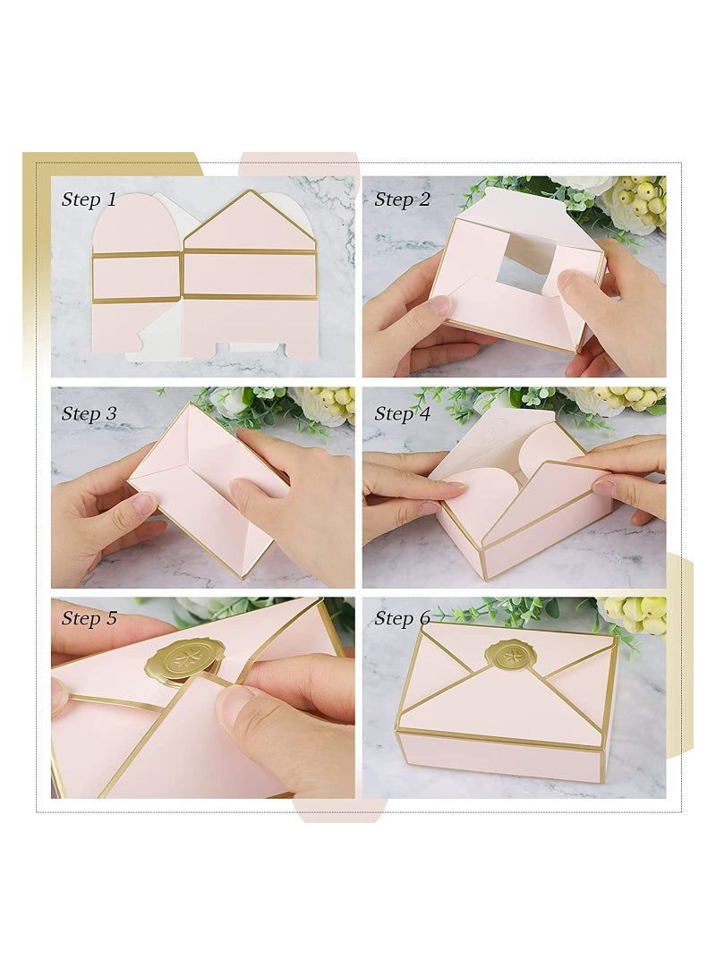 SYOSI Envelope Shape Party Boxes 25Pcs Baby Pink lovely Bronzing Gift Boxes for Weddings Baby Showers Birthday Party Favour Candy Boxes Bronzing Knot Wedding Candy Box Gift Box - Image 3