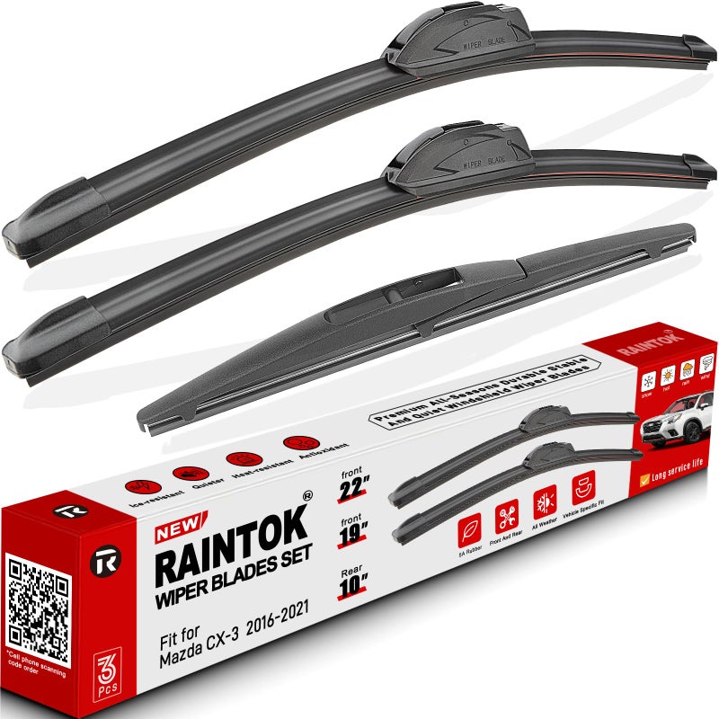 RAINTOK Windshield Wiper Blades Replacement for Mazda CX3 CX3 2016 2017 2018 2019 Original Factory Quality Front Rear Wipers Blade Set for My Car 22 19 10 Pack of 3 - Image 2