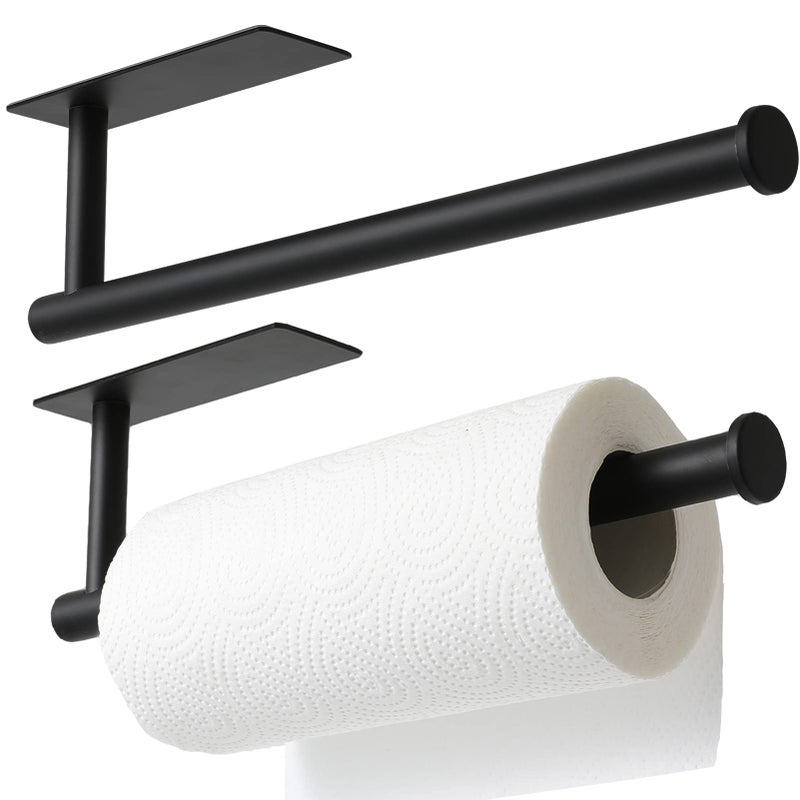 theaoo Paper Towel Holder 2 Pack - Under Cabinet Paper Towel Holder for Kitchen, Adhesive Paper Towel Roll Rack for Bathroom Towels, Wall Mounted Matte Black Paper Towel Rack by theaoo SUS304 Stainless Steel - Image 1