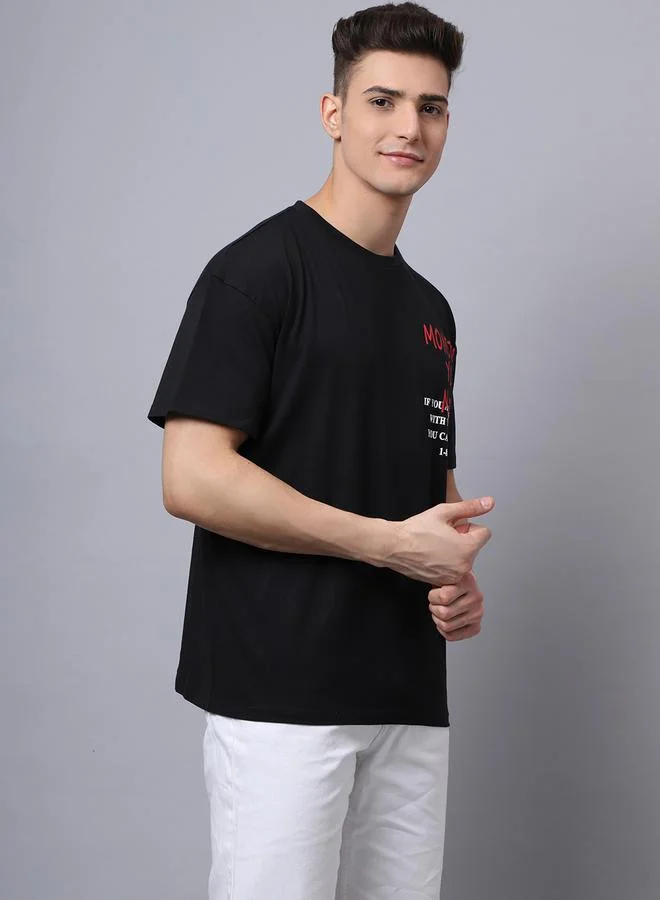Styli Men Black Graphic Print Oversized T-Shirt By Door74