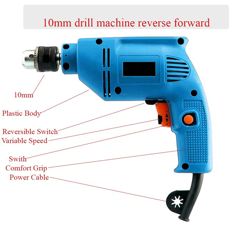 MLD XP10RM drilling machine Reversible 300 watts 2600 rpm With Drill Bit Set PlierTesterWire Cutter Adjustable WrenchClaw Hammer Size 10 mmColorMulti MaterialMetal and Plastic - Image 4