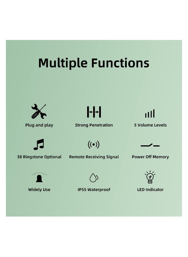 Wireless Doorbell Kit for Homes and Offices - IP65 Waterproof, Front and Rear Door Distinction, 1050+ Feet Range, 38 Melodies - Ideal for Home, Office, and Classroom Use(European Standard Plug) - Image 4