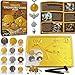 PIBEX Pirate Treasure Coins Dig Kit Dig Collect 16 Ancient Metal Coin Replicas Fools Gold Pirate Charms STEM Archaeology Necklace Making Kit Coin Collecting Gift Toy for Kids Ages 6 - Image 2