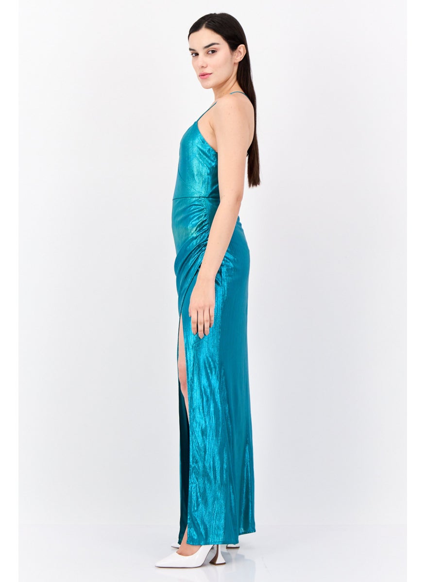 Lulus Women Metallic Maxi Dress, Teal Green  - Image 3
