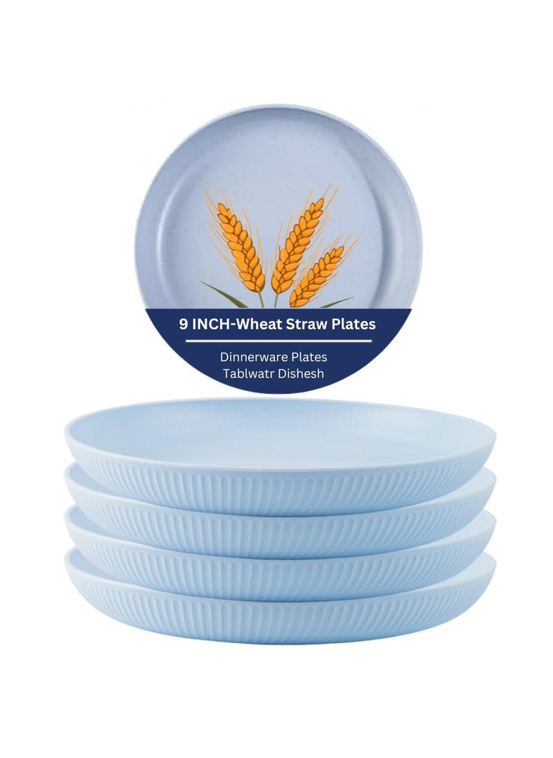 Trifecta Trifecta Wheat Straw Dinner Dishes Deep Plate 9 Unbreakable Plates Set of 6 Lightweight Plastic Plate Reusable for Kitchen Party Camping Picnic Dishwasher Microwave Safe 4 Blue  - Image 1