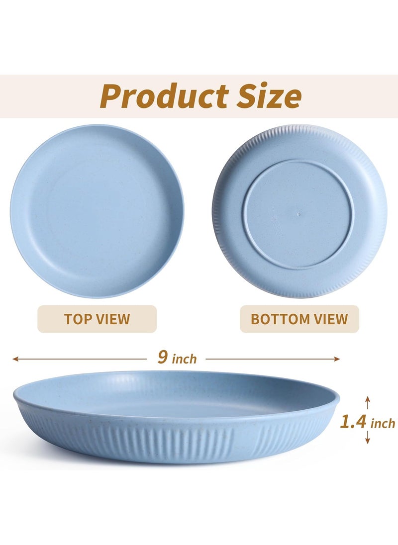 Trifecta Trifecta Wheat Straw Dinner Dishes Deep Plate 9 Unbreakable Plates Set of 6 Lightweight Plastic Plate Reusable for Kitchen Party Camping Picnic Dishwasher Microwave Safe 4 Blue  - Image 5